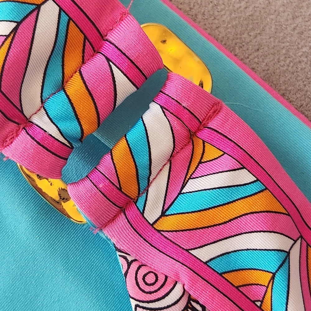 Trina Turk bikini bottom 10 Meilani turquoise pink floral cheeky boho new $88